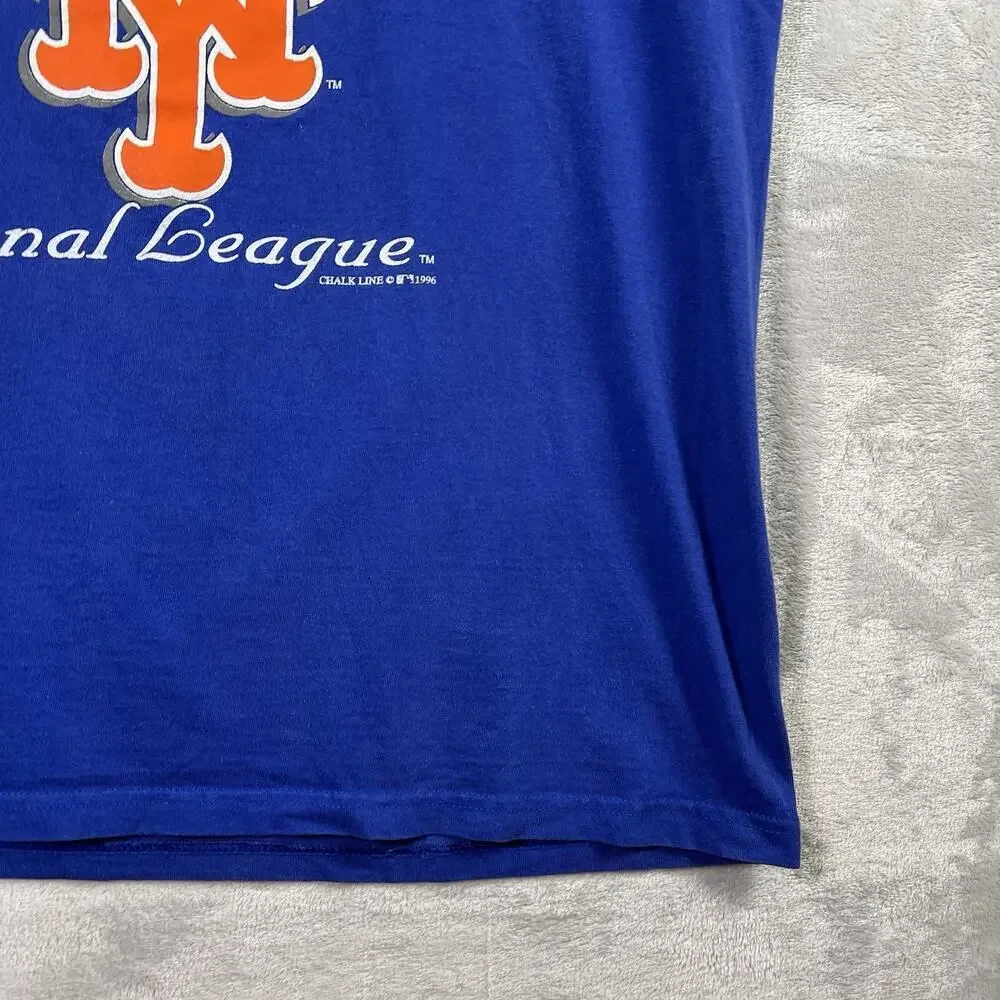 Vintage 1996 New York Mets T-Shirt Men's XL Blue/Orange‎ Chalkline Made in USA